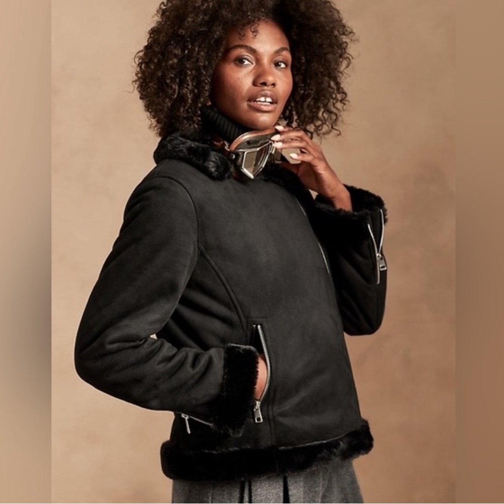 Banana Republic Sherpa Moto Jacket in Black